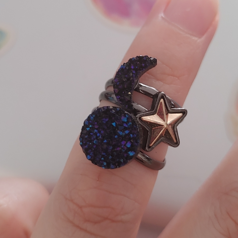 Drusy Moon Ring Set - Picture 3 of 4